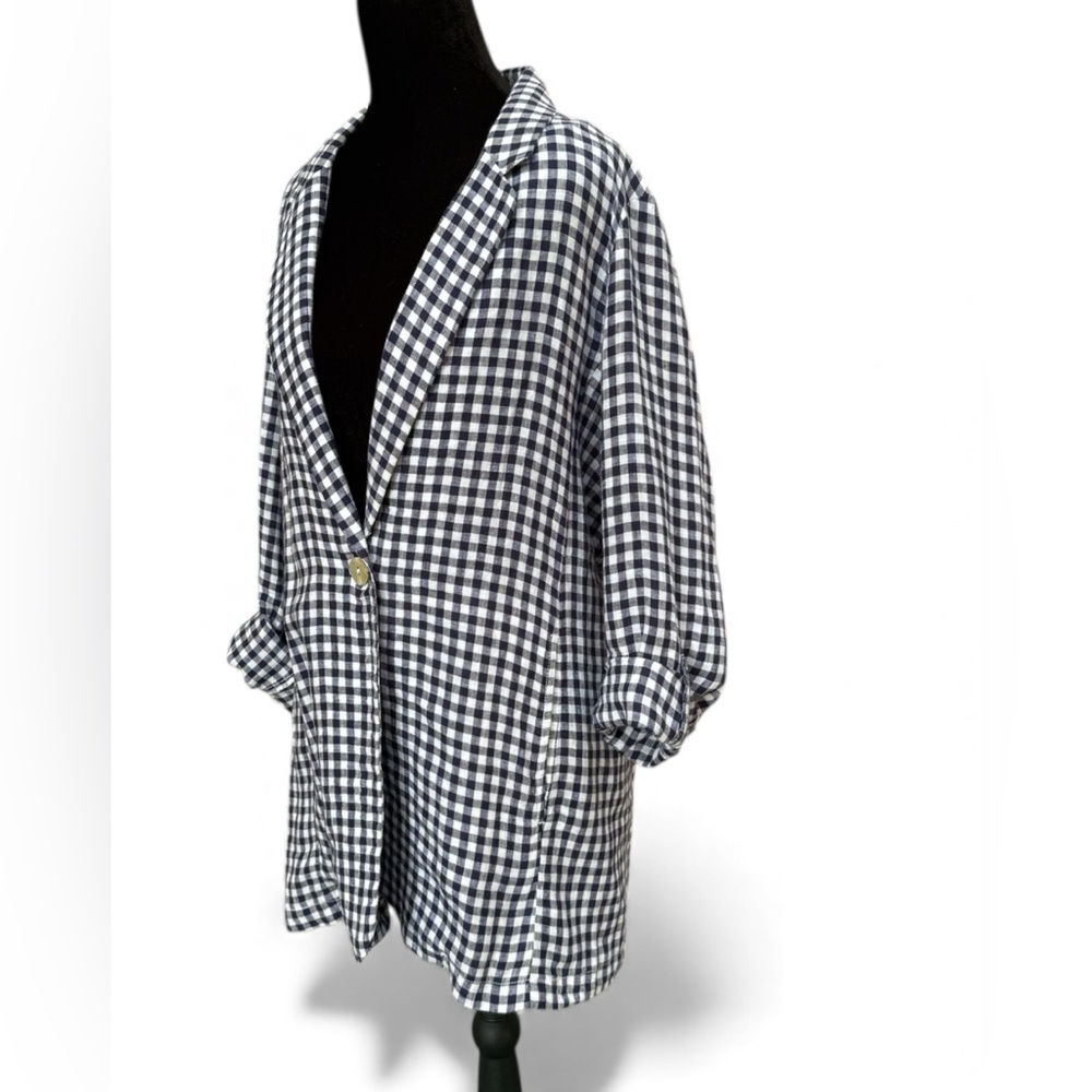 CYNTHIA ROWLEY Linen Checkered Blazer - Picture 2 of 6